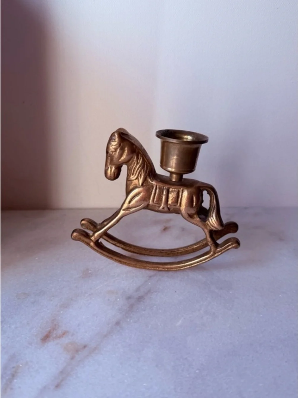 Brass Rocking Horse Candle Holder - Vintage Style